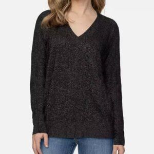 NEW Buffalo David Bitton Womens XL V-Neck Heather Black Sweater Polyester